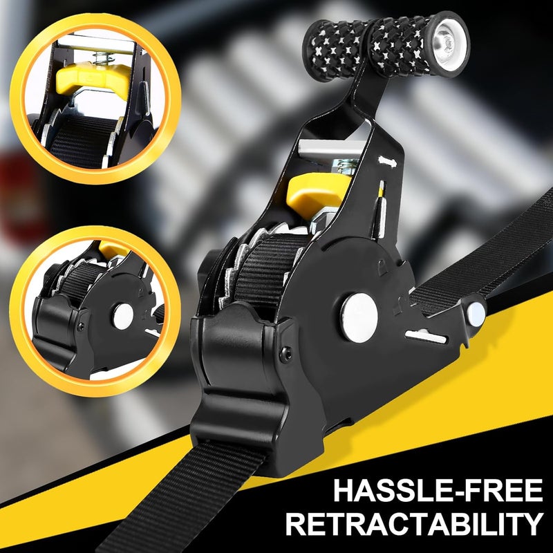 BCJCLTS Retractable Ratchet Straps,1" x 10' Heavy Duty Ratchet Straps Self Retractable Tie Down Straps with Soft Loops for Motorcycle, Truck,Trailer(4-Pack) - Image 3